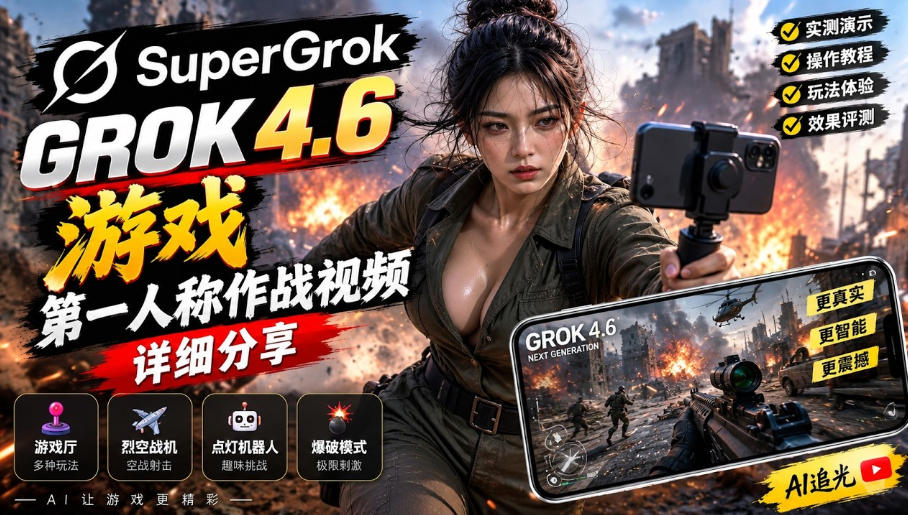 Grok 4.6也能做游戏？第一人称作战视频实测｜玩法详细讲解-HEIXMI（中国站）