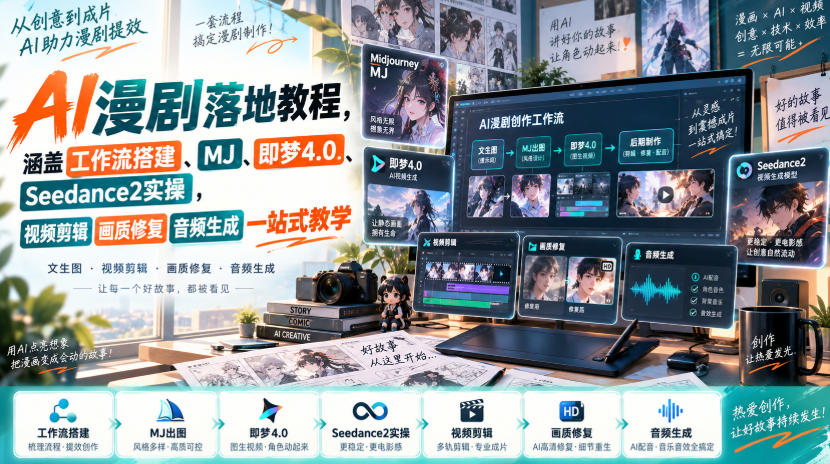 AI漫剧落地教程，涵盖工作流搭建、MJ、即梦4.0、Seedance2实操，视频剪辑画质修复音频生成一站式教学-HEIXMI（中国站）