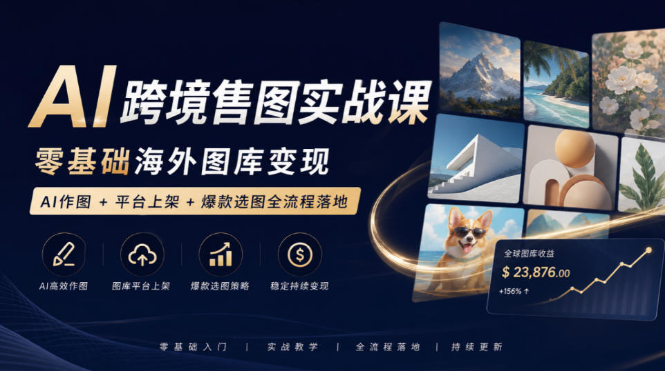 AI跨境售图实战课，零基础海外图库变现，AI作图+平台上架+爆款选图全流程落地-HEIXMI（中国站）