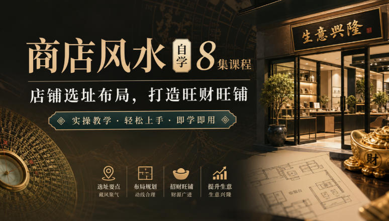 商店风水自学8集课程|店铺选址布局,打造旺财旺铺实操教学
