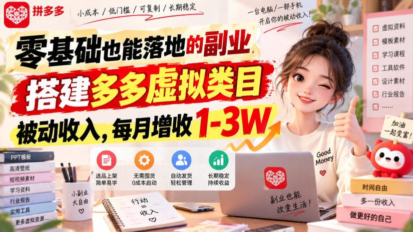 零基础也能落地的副业，搭建多多虚拟类目被动收入，每月增收1-3W【揭秘】-HEIXMI（中国站）