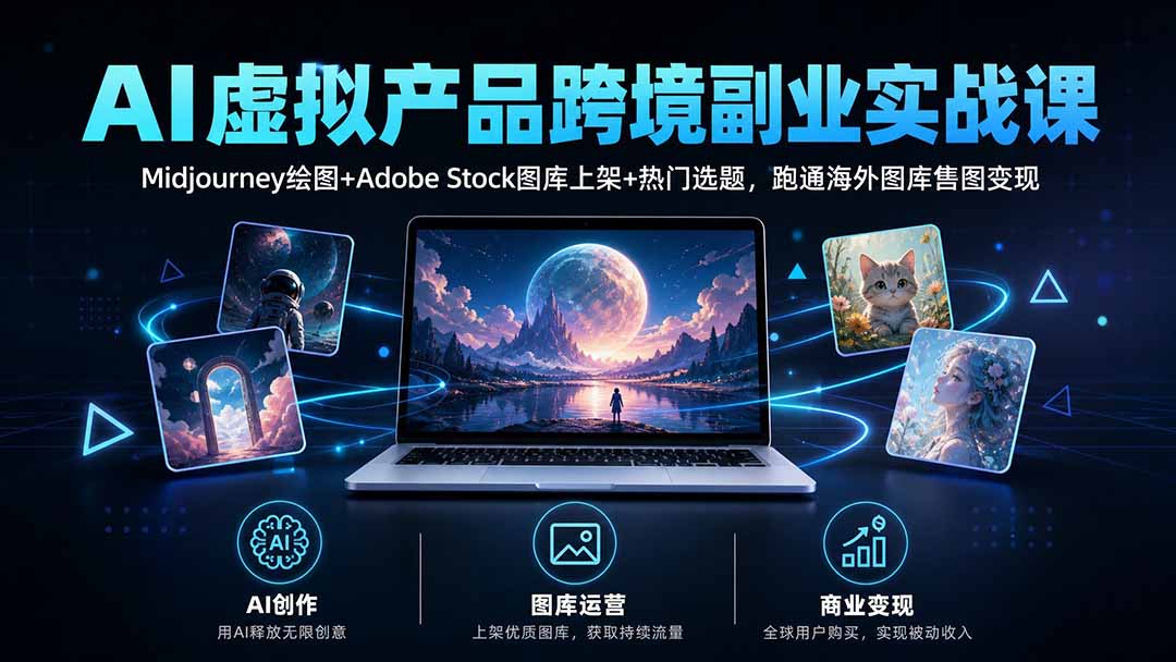 AI虚拟产品跨境副业实战课｜Midjourney绘图+Adobe Stock图库上架+热门选题，跑通海外图库售图变现-HEIXMI（中国站）