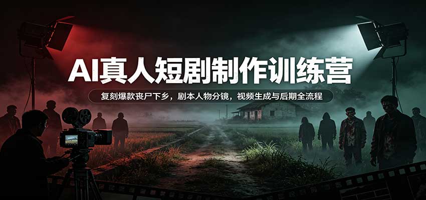 AI真人短剧制作训练营：复刻爆款丧尸下乡，剧本人物分镜，视频生成与后期全流程-HEIXMI（中国站）