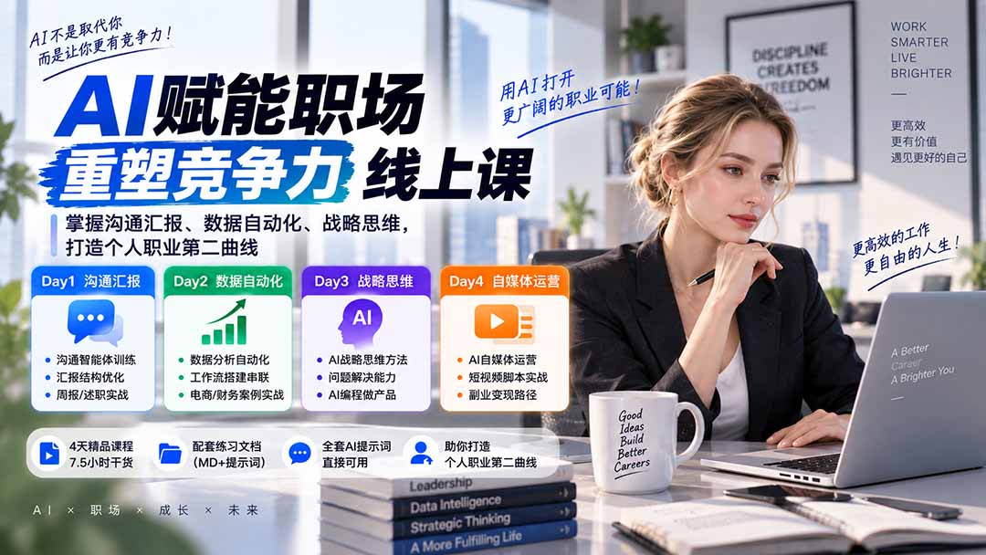 AI职场提效与第二曲线实战课-无水印：学习沟通汇报、数据工作流和战略思维，掌握AI编程做产品及自媒体运营方法-HEIXMI（中国站）