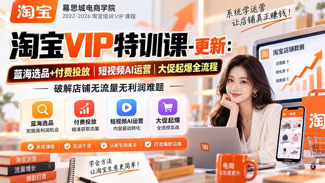 淘宝VIP特训课-更新0917：蓝海选品+付费投放｜短视频AI运营｜大促起爆全流程，破解店铺无流量无利润难题-HEIXMI（中国站）