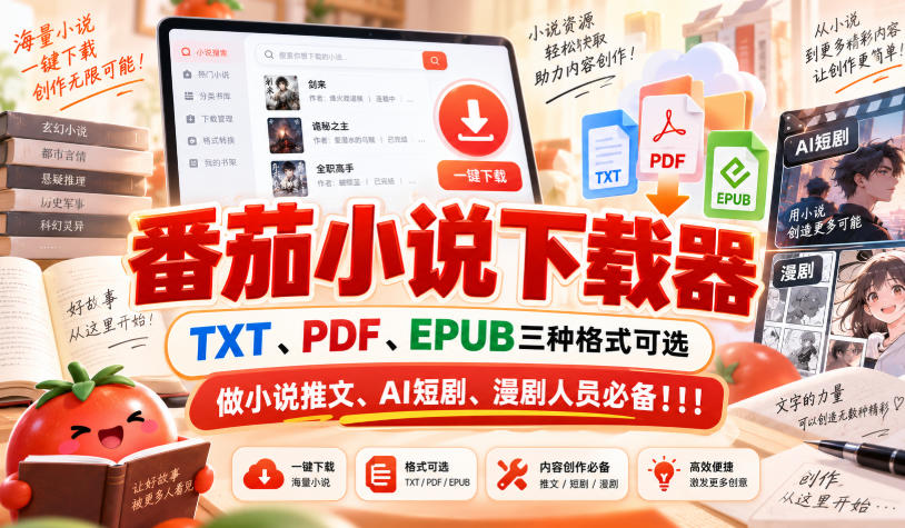 番茄小说下载器，TXT、PDF、EPUB三种格式可选，做小说推文、AI短剧、漫剧人员必备！！！-HEIXMI（中国站）