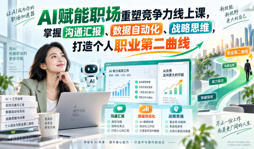 AI赋能职场重塑竞争力线上课，掌握沟通汇报、数据自动化、战略思维，打造个人职业第二曲线-HEIXMI（中国站）