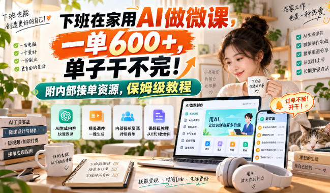 下班在家用AI做微课，一单600+，单子干不完！附内部接单资源，保姆级教程【揭秘】-HEIXMI（中国站）