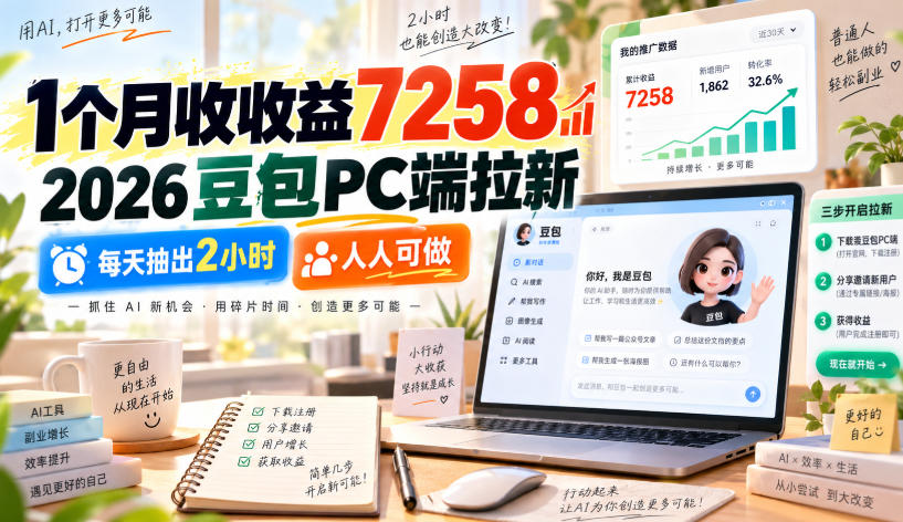 1个月收收益7258，2026豆包PC端拉新，每天抽出2小时，人人可做-HEIXMI（中国站）