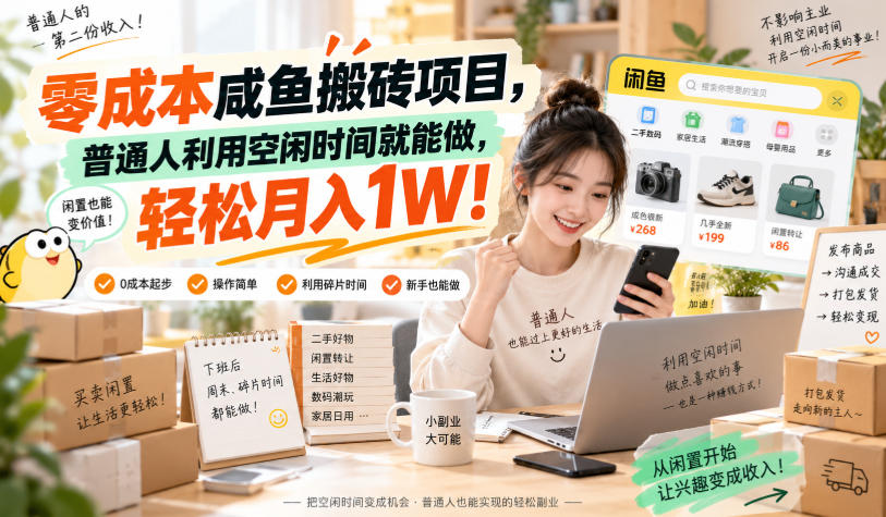 零成本咸鱼搬砖项目，普通人利用空闲时间就能做，轻松月入1W！【揭秘】-HEIXMI（中国站）
