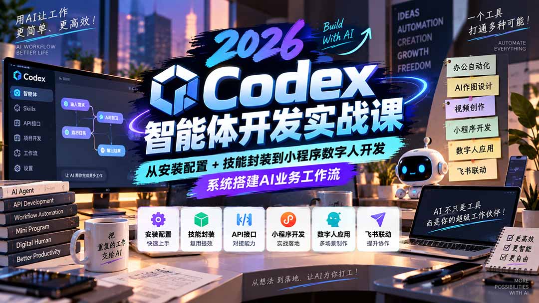 2026Codex智能体开发实战课：从安装配置+技能封装到小程序数字人开发，系统搭建AI业务工作流-HEIXMI（中国站）