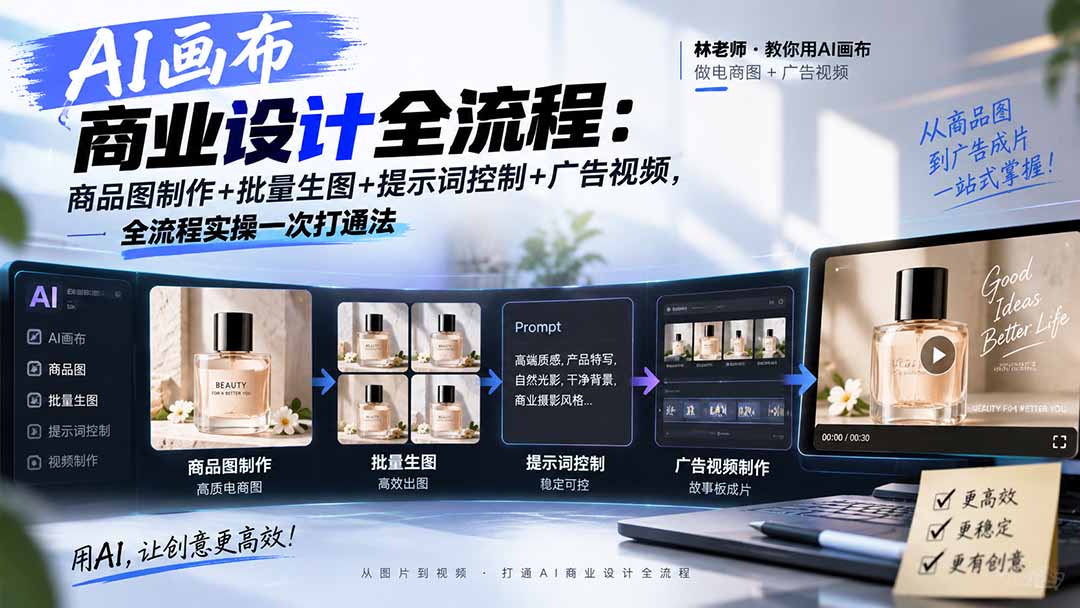 AI画布商业设计全流程：商品图制作+批量生图+提示词控制+广告视频，全流程实操一次打通法-HEIXMI（中国站）