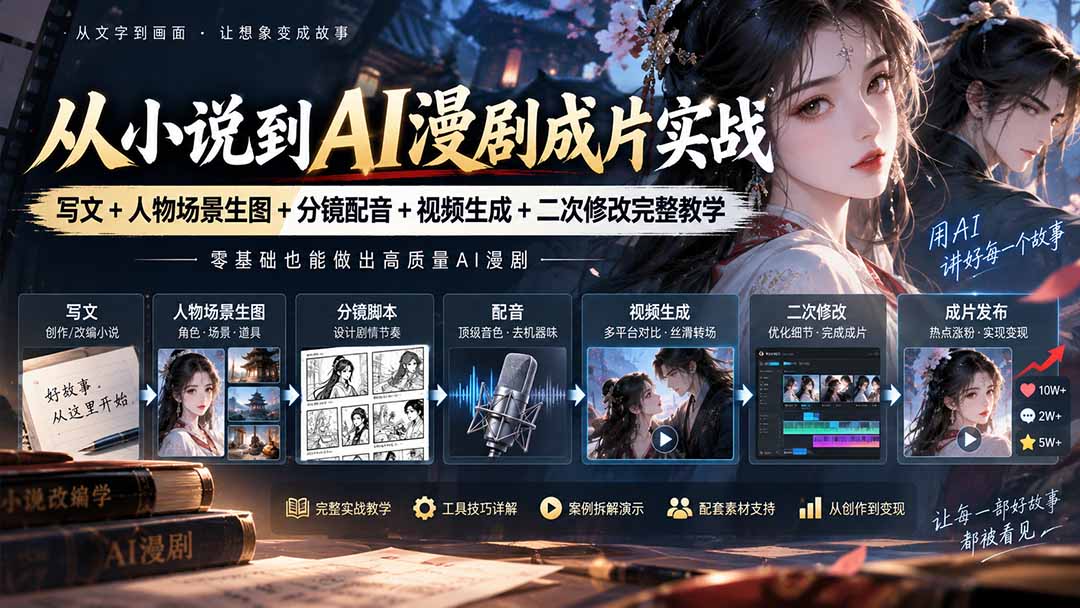 从小说到AI漫剧成片实战：写文+人物场景生图+分镜配音+视频生成+二次修改完整教学-HEIXMI（中国站）