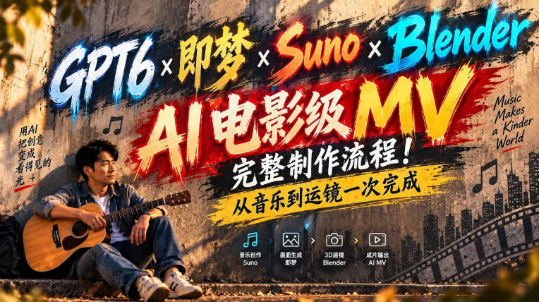 GPT6×即梦×Suno×Blender｜AI电影级MV完整制作流程！从音乐到运镜一次完成！-HEIXMI（中国站）
