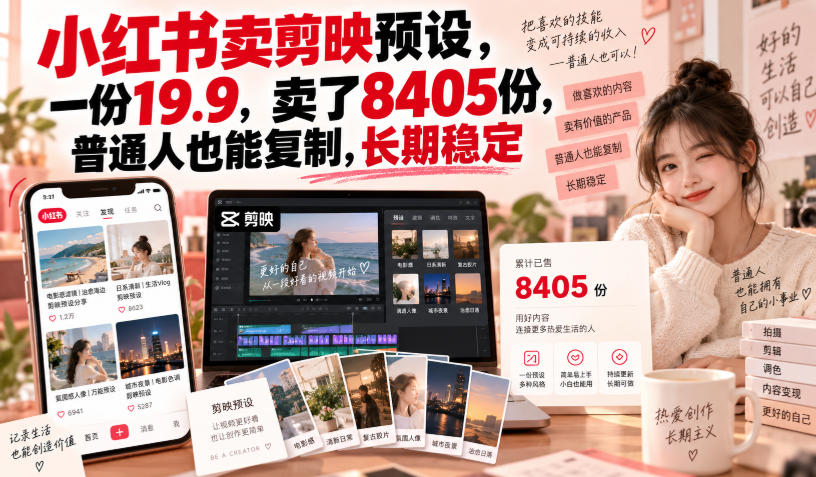 小红书卖剪映预设，一份19.9，卖了8405份，普通人也能复制，长期稳定-HEIXMI（中国站）