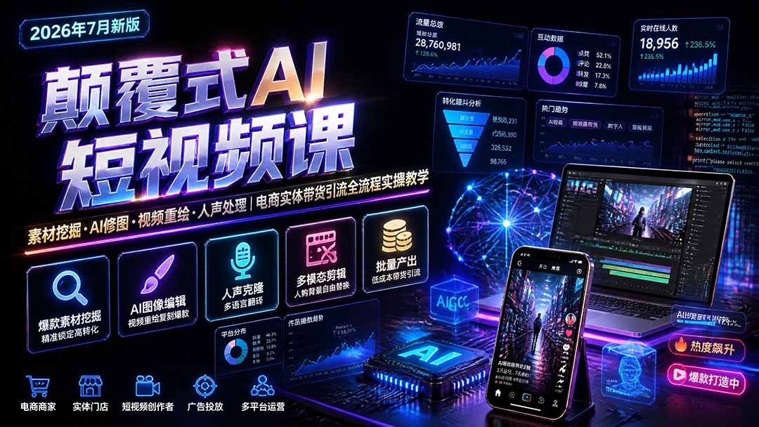 颠覆式AI短视频课-更新｜素材挖掘，AI修图，视频重绘，人声处理｜电商实体带货引流全流程实操教学-HEIXMI（中国站）
