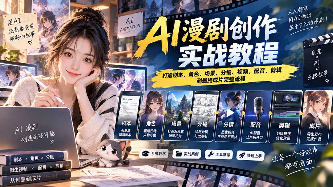 2026 AI漫剧创作实战教程：打通剧本、角色、场景、分镜、视频、配音、剪辑到最终成片完整流程-HEIXMI（中国站）