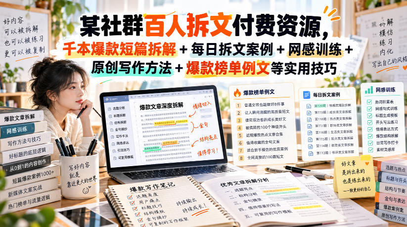某社群百人拆文付费资源，千本爆款短篇拆解+每日拆文案例+网感训练+原创写作方法+爆款榜单例文等实用技巧(持续更新)-HEIXMI（中国站）