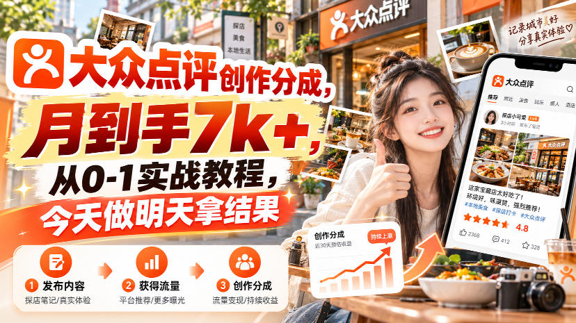 大众点评创作分成，月到手7k+，从0-1实战教程，今天做明天拿结果-HEIXMI（中国站）