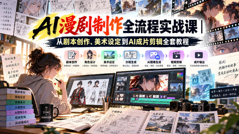 AI漫剧制作全流程实战课｜从剧本创作、美术设定到AI成片剪辑全套教程​-HEIXMI（中国站）