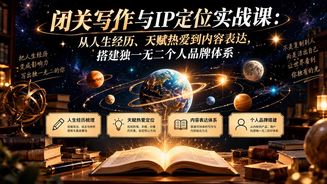 闭关写作与IP定位实战课：从人生经历、天赋热爱到内容表达，搭建独一无二个人品牌体系-HEIXMI（中国站）