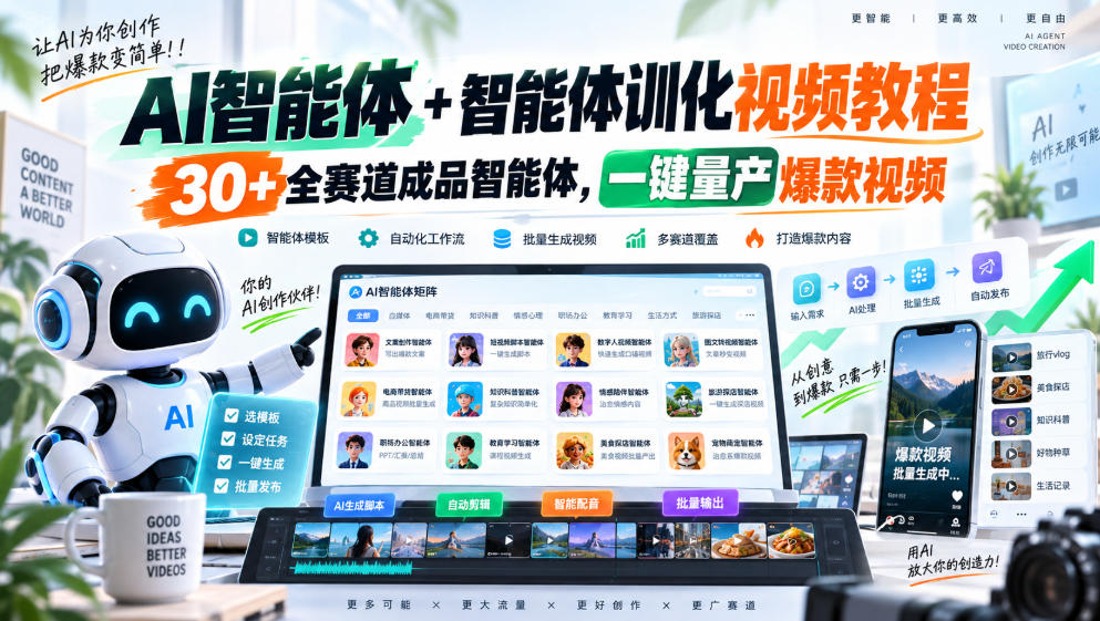 【无水印】AI智能体+智能体训化视频教程，30+全赛道成品智能体，一键量产爆款视频【更新】-HEIXMI（中国站）
