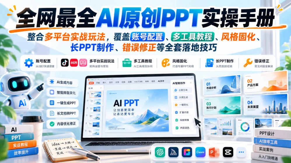 全网最全AI原创PPT实操手册，整合多平台实战玩法，覆盖账号配置、多工具教程、风格固化、长PPT制作、错误修正等全套落地技巧-HEIXMI（中国站）