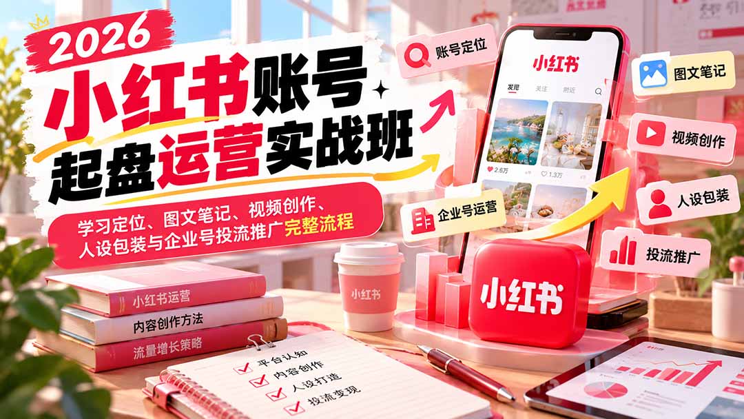 2026小红书账号起盘运营实战班：学习定位、图文笔记、视频创作、人设包装与企业号投流推广完整流程-HEIXMI（中国站）