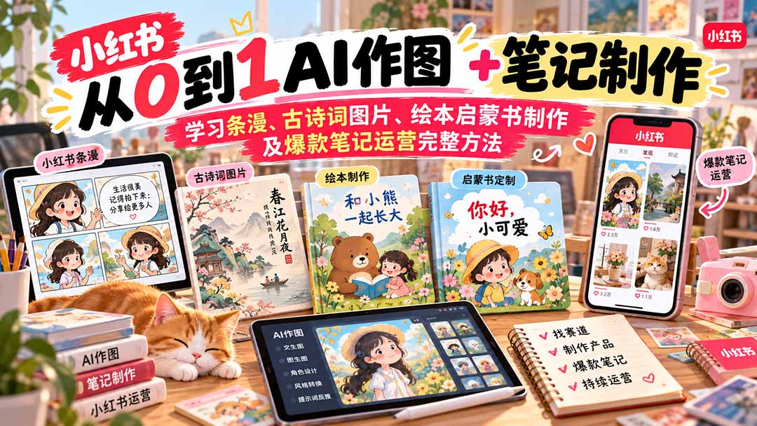 2026小红书AI内容创作从0到1：学习条漫、古诗词图片、绘本启蒙书制作及爆款笔记运营完整方法-HEIXMI（中国站）