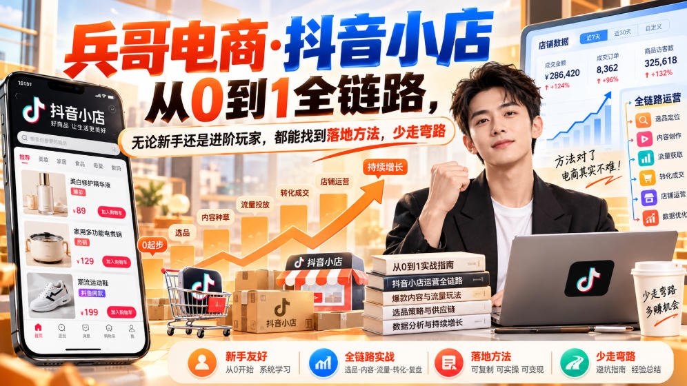 【无水印】兵哥电商·抖音小店从0到1全链路，无论新手还是进阶玩家，都能找到落地方法，少走弯路(更新9月)-HEIXMI（中国站）