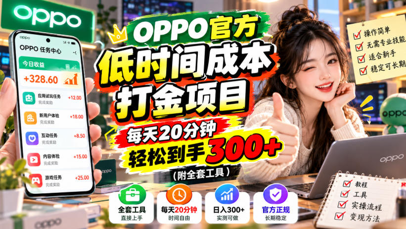 OPPO官方低时间成本打金项目，每天20分钟，轻松到手300+(附全套工具)【揭秘】-HEIXMI（中国站）