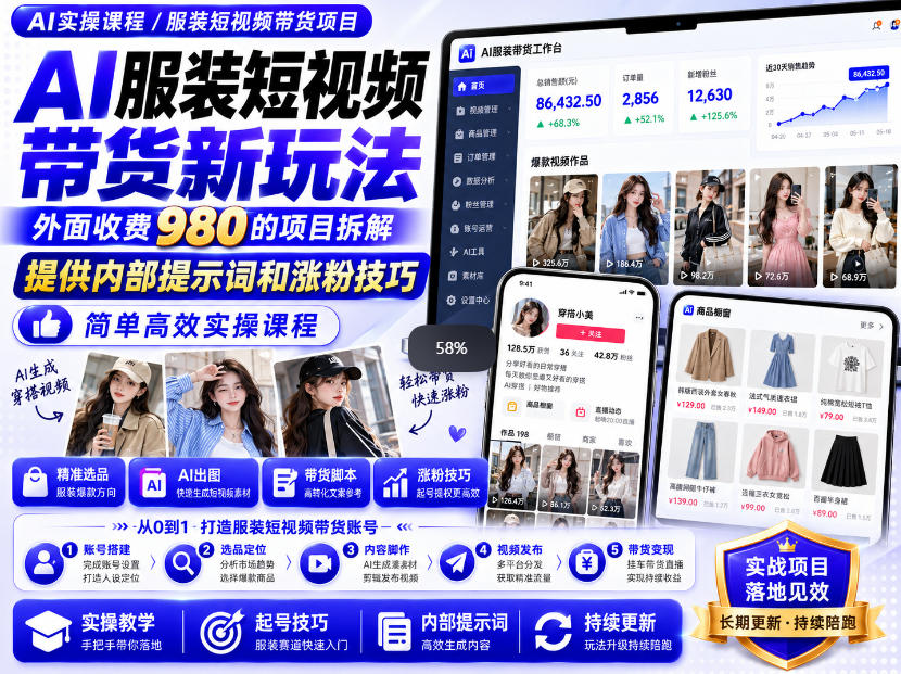 外面收费980AI快手带货系统课程，内部课程首次外放，操作简单高效，一分钟一条爆款视频-HEIXMI（中国站）