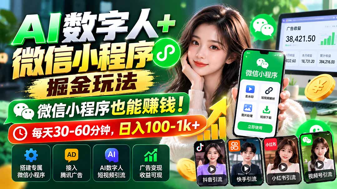 AI数字人+微信小程序掘金玩法：微信小程序也能赚钱！每天30-60分钟，日入100-1k+-HEIXMI（中国站）