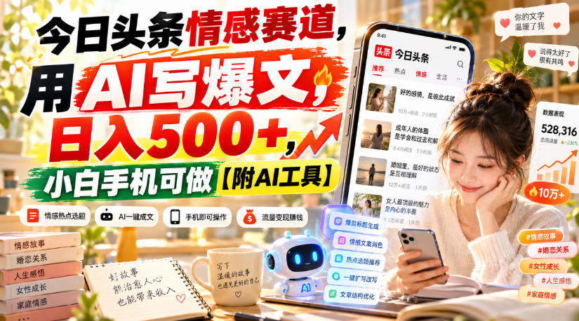 今日头条情感赛道，用AI写爆文，日入500+，小白手机可做【附AI工具】-HEIXMI（中国站）