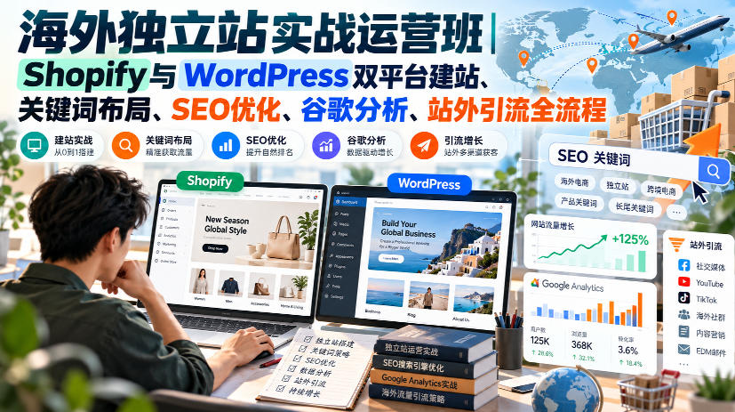 海外独立站实战运营班｜Shopify与WordPress双平台建站、关键词布局、SEO优化、谷歌分析、站外引流全流程-HEIXMI（中国站）