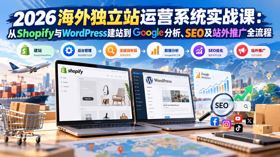2026海外独立站运营系统实战课：从Shopify与WordPress建站到Google分析、SEO及站外推广全流程-HEIXMI（中国站）
