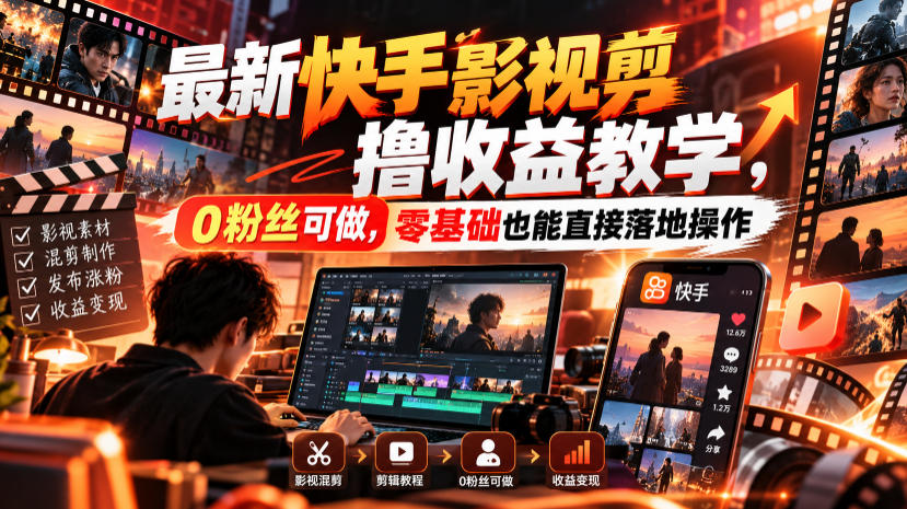 最新快手影视混剪撸收益教学，0粉丝可做，零基础也能直接落地操作-HEIXMI（中国站）