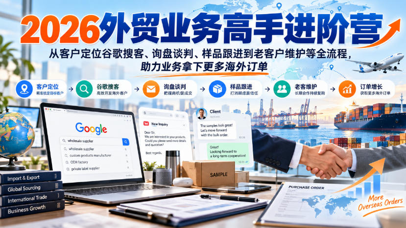 2026外贸业务高手进阶营，从客户定位谷歌搜客、询盘谈判、样品跟进到老客户维护等全流程，助力业务拿下更多海外订单-HEIXMI（中国站）