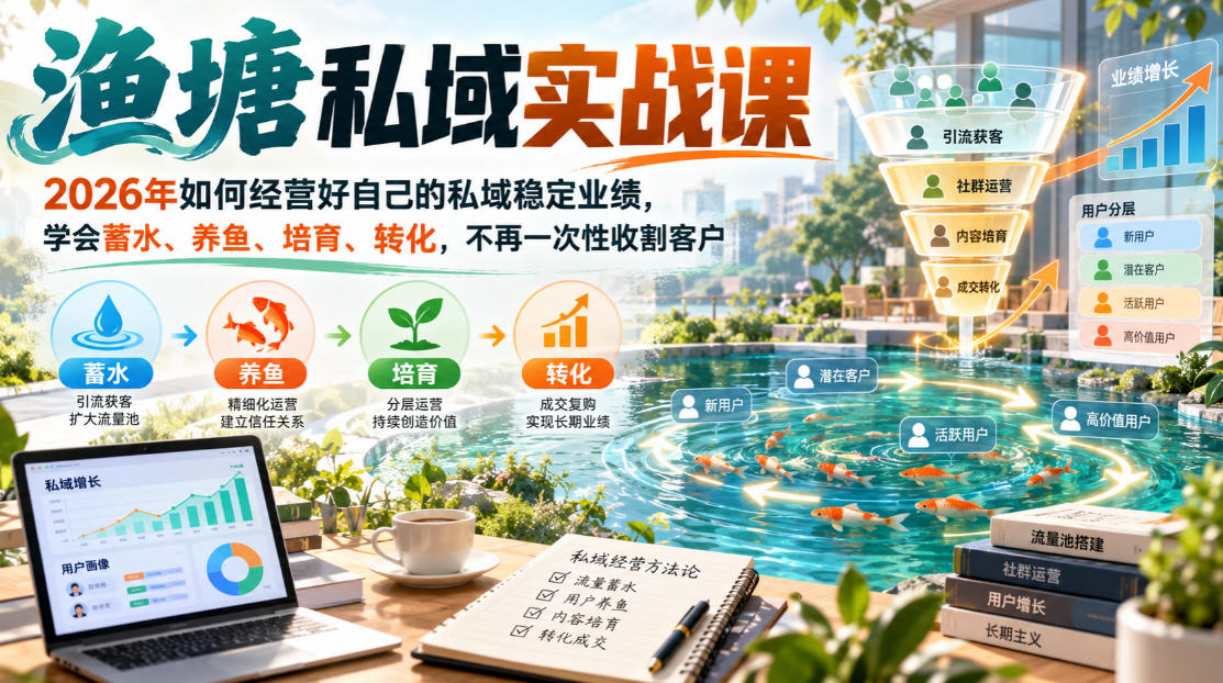 渔塘私域实战课，2026年如何经营好自己的私域稳定业绩，学会蓄水、养鱼、培育、转化，不再一次性收割客户-HEIXMI（中国站）