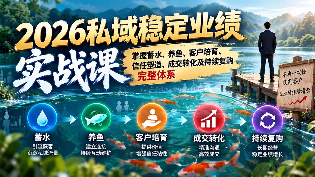 2026私域稳定业绩实战课：掌握蓄水、养鱼、客户培育、信任塑造、成交转化及持续复购完整体系-HEIXMI（中国站）