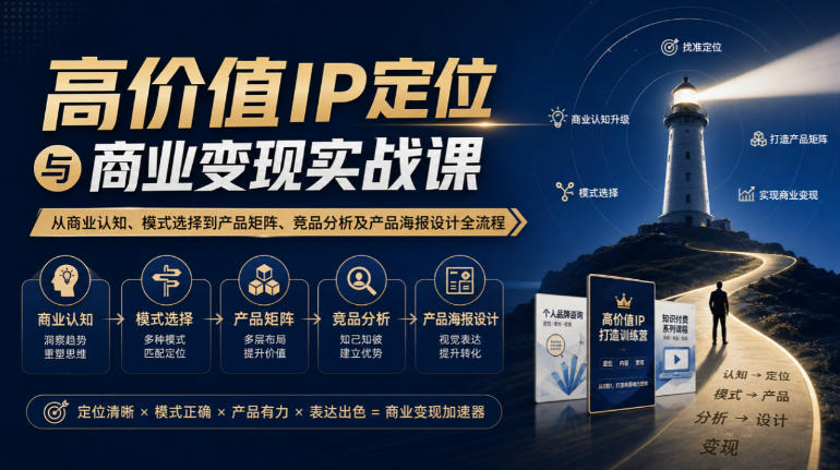 【无水印】高价值IP定位与商业变现实战课，从商业认知、模式选择到产品矩阵、竞品分析及产品海报设计全流程-HEIXMI（中国站）
