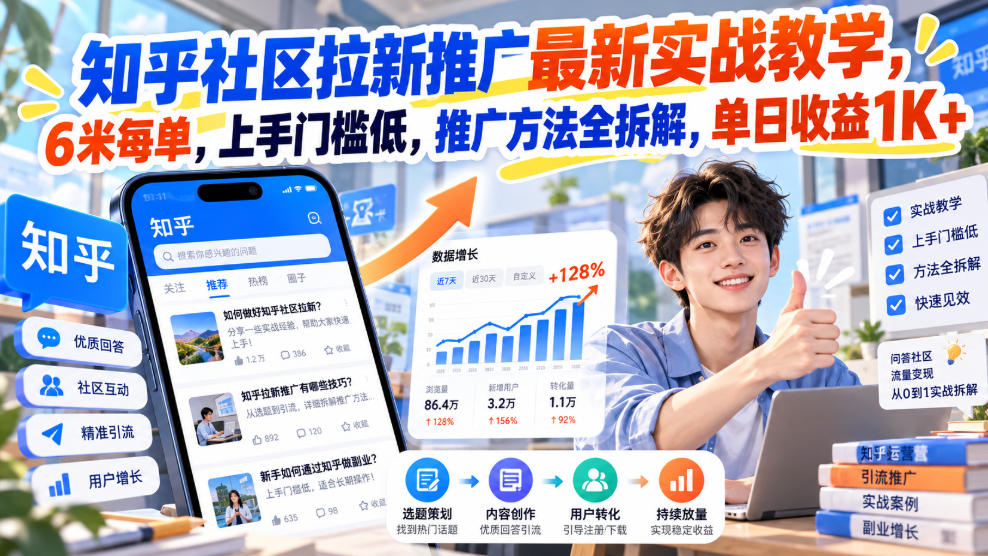 知乎社区拉新推广最新实战教学，6米每单，上手门槛低，推广方法全拆解，单日收益1K+！(更新0930)-HEIXMI（中国站）