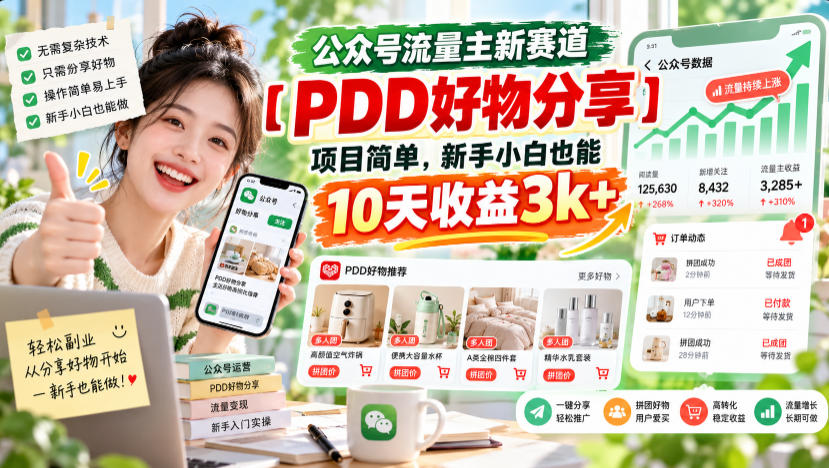 公众号流量主新赛道【PDD好物分享】，项目简单，新手小白也能10天收益3k+-HEIXMI（中国站）