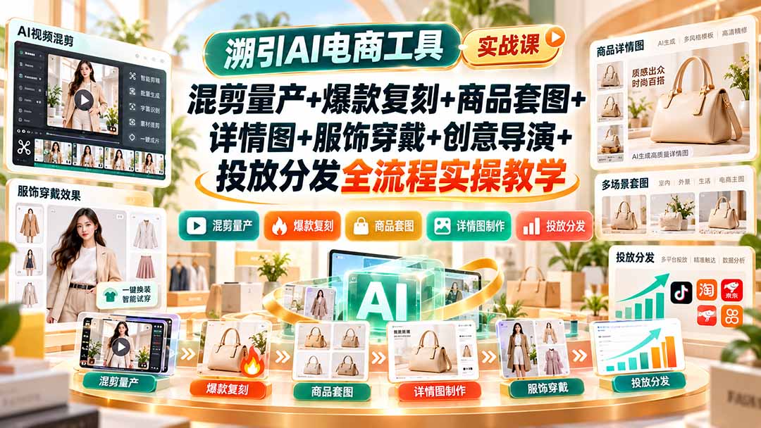 溯引AI电商工具实战课：混剪量产+爆款复刻+商品套图+详情图+服饰穿戴+创意导演+投放分发全流程实操教学-HEIXMI（中国站）