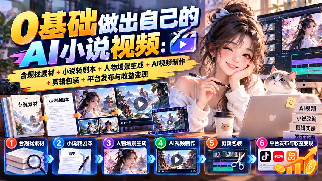 0基础做出自己的AI小说视频：合规找素材+小说转剧本+人物场景生成+AI视频制作+剪辑包装+平台发布与收益变现-HEIXMI（中国站）