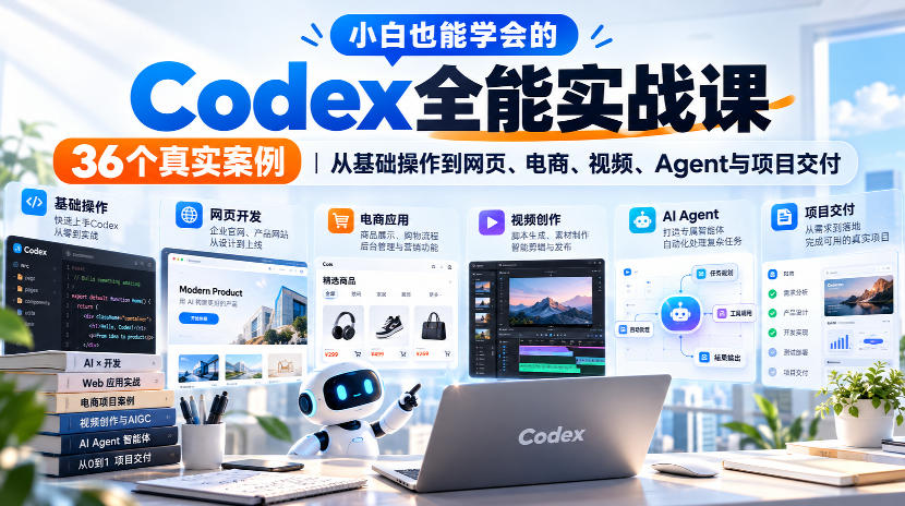 小白也能学会的Codex全能实战课｜36个真实案例，从基础操作到网页、电商、视频、Agent与项目交付-HEIXMI（中国站）