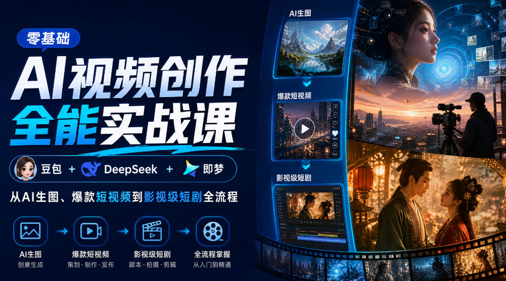 零基础AI视频创作全能实战课｜豆包+DeepSeek+即梦，从AI生图、爆款短视频到影视级短剧全流程-HEIXMI（中国站）