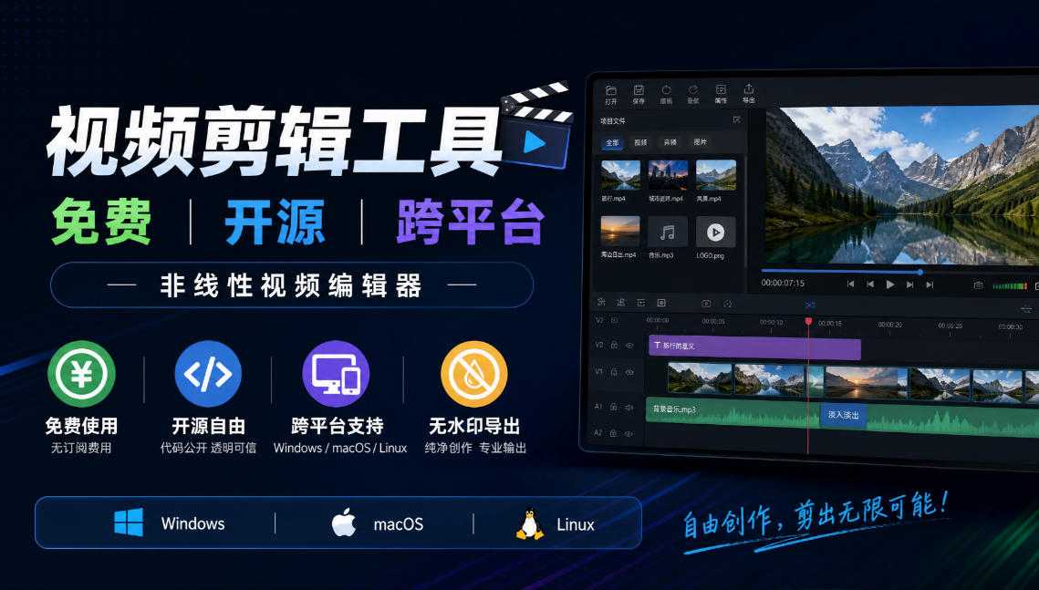 视频剪辑工具，免费、开源、跨平台，非线性视频编辑器，支持Windows、macOS、Linux，无水印、无订阅费用-HEIXMI（中国站）