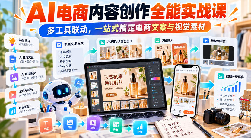 【无水印】AI电商内容创作全能实战课｜多工具联动，一站式搞定电商文案与视觉素材-HEIXMI（中国站）