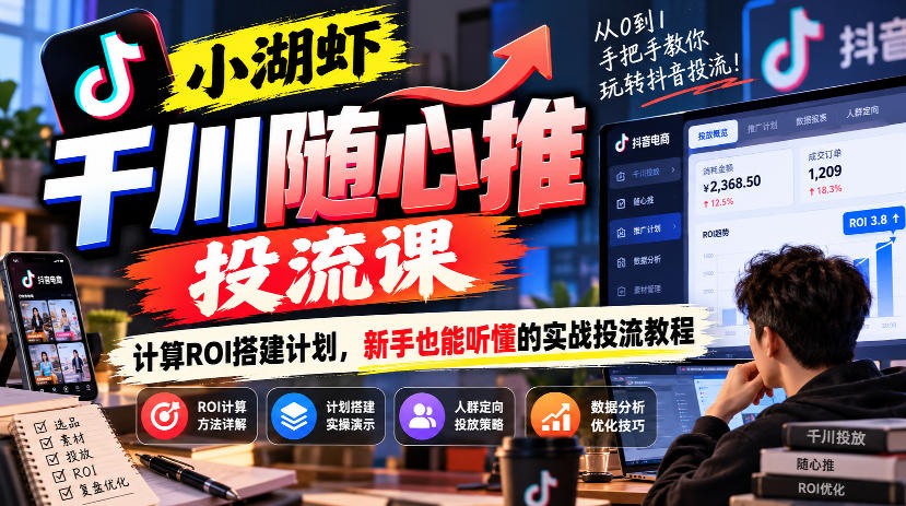 小湖虾千川随心推投流课，计算ROI搭建计划，新手也能听懂的实战投流教程-HEIXMI（中国站）